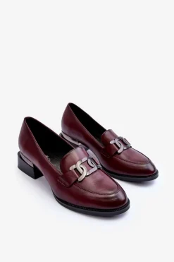 Damskie Buty damskie Vinceza Skórzane Półbuty Mokasyny Na Obcasie Bordowe Sakina