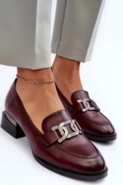 Damskie Buty damskie Vinceza Skórzane Półbuty Mokasyny Na Obcasie Bordowe Sakina