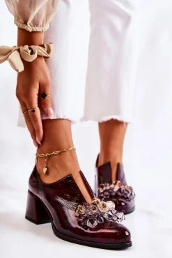 Boto Półbuty Skórzane*Skórzane Półbuty Mozaika Z Transparentną Ozdobą Bordowe Delaver