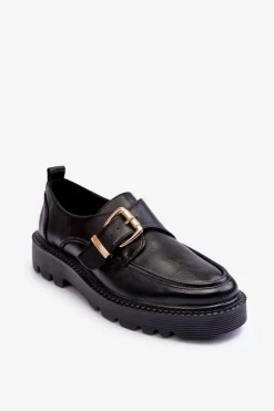 Buty damskie Vinceza Skórzane Półbuty Na Płaskim Obcasie Z Klamrą Czarne Meara