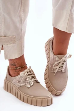 Zazoo Skórzane Półbuty Na Platformie Beżowe Lemar Hypnosis