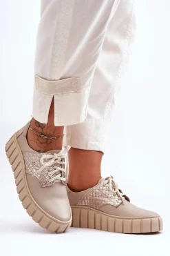 Zazoo Skórzane Półbuty Na Platformie Beżowe Lemar Hypnosis