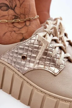 Zazoo Skórzane Półbuty Na Platformie Beżowe Lemar Hypnosis