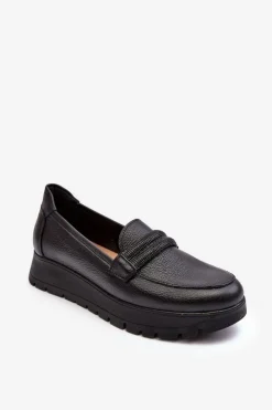 Boto Półbuty Skórzane|Mokasyny Na Platformie*Skórzane Półbuty Na Platformie Z Ozdobą Czarne Lemar Lehira Czarny