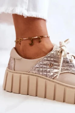 Zazoo Półbuty Skórzane*Skórzane Półbuty Na Platformie Beżowe Hypnosis