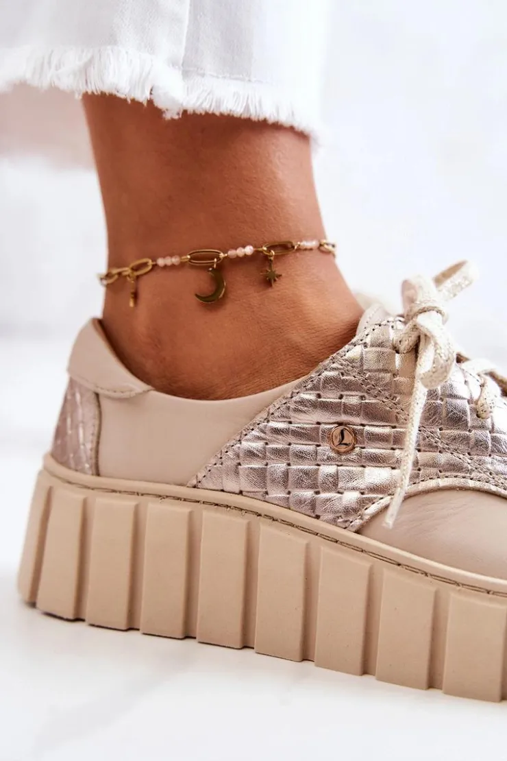 Zazoo Półbuty Skórzane*Skórzane Półbuty Na Platformie Beżowe Hypnosis