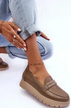 New Boto Skórzane Półbuty Na Platformie Z Ozdobą Beżowe Lemar Lehira Beżowy