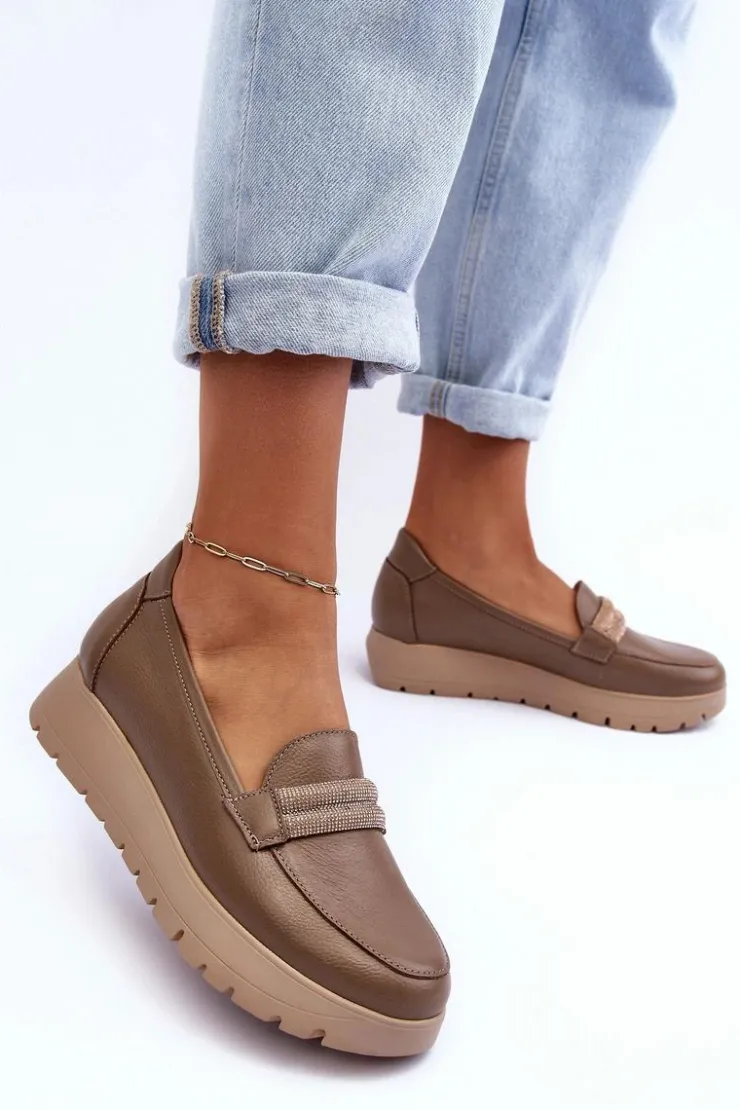 New Boto Skórzane Półbuty Na Platformie Z Ozdobą Beżowe Lemar Lehira Beżowy