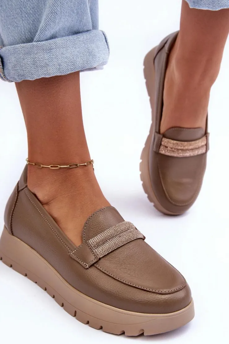 New Boto Skórzane Półbuty Na Platformie Z Ozdobą Beżowe Lemar Lehira Beżowy