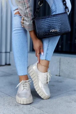 Zazoo Półbuty Skórzane*Skórzane Półbuty Na Platformie Beżowo-Złote Hypnosis