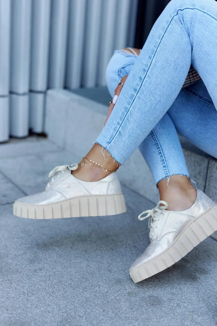 Zazoo Półbuty Skórzane*Skórzane Półbuty Na Platformie Beżowo-Złote Hypnosis