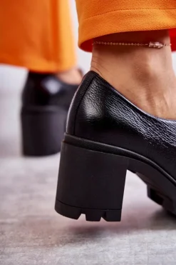 Boto Półbuty Lakierowane|Półbuty Skórzane*Skórzane Półbuty Na Słupku Ze Złotą Ozdobą Czarne Lemar Mikeyla Czarny