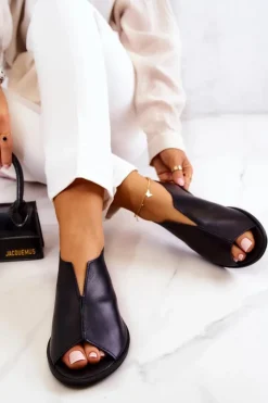 Boto Półbuty Skórzane*Skórzane Półbuty Na Suwak Nicole 2718/001 Czarne