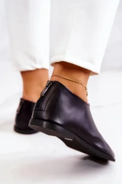 Boto Półbuty Skórzane*Skórzane Półbuty Na Suwak Nicole 2718/001 Czarne