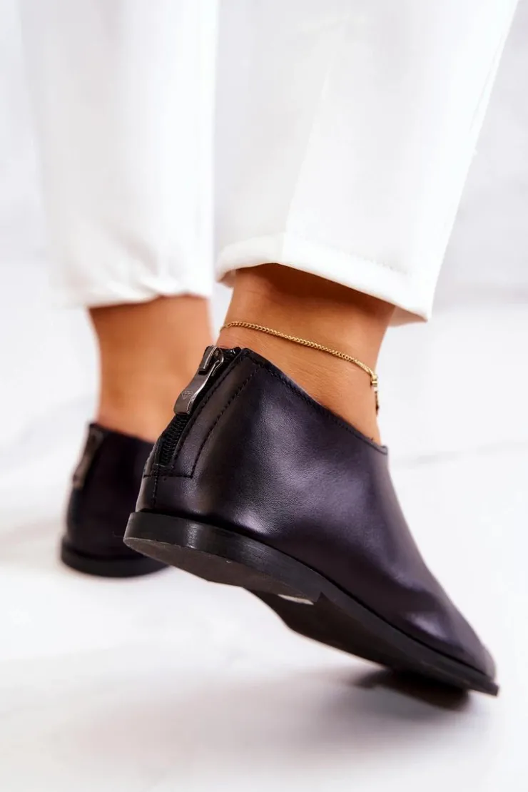 Boto Półbuty Skórzane*Skórzane Półbuty Na Suwak Nicole 2718/001 Czarne