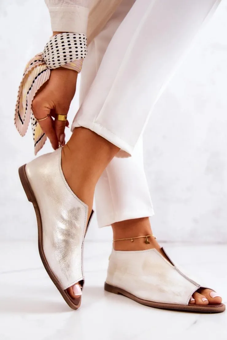 Online Boto Skórzane Półbuty Na Suwak Nicole 2718/004 Biało-Złote