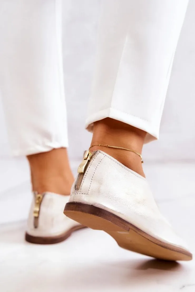 Online Boto Skórzane Półbuty Na Suwak Nicole 2718/004 Biało-Złote