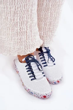 Artiker Buty Sportowe Na Platformie|Półbuty Skórzane*Skórzane Półbuty Na Wzorzystej Platformie 52C1713 Biało-Granatowe