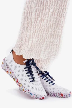 Artiker Buty Sportowe Na Platformie|Półbuty Skórzane*Skórzane Półbuty Na Wzorzystej Platformie 52C1713 Biało-Granatowe