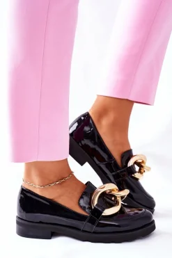 Sale Boto Skórzane Półbuty Nicole Lakierowane Czarne 2665