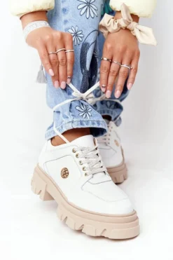 Damskie Boto Skórzane Półbuty Oxfordy Lewski Shoes 3011-0 Białe