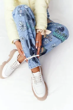 Damskie Boto Skórzane Półbuty Oxfordy Lewski Shoes 3011-0 Białe