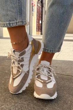 Sale Artiker Skórzane Półbuty Sneakersy Damskie 56C1738 Beżowo-Złote