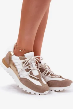 Sale Artiker Skórzane Półbuty Sneakersy Damskie 56C1738 Beżowo-Złote