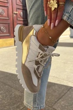 Sale Artiker Skórzane Półbuty Sneakersy Damskie 56C1738 Beżowo-Złote