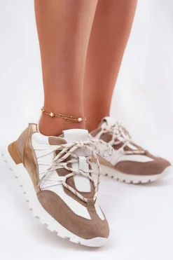 Sale Artiker Skórzane Półbuty Sneakersy Damskie 56C1738 Beżowo-Złote