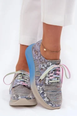 Maciejka Buty Sportowe Na Platformie|Półbuty Skórzane*Skórzane Półbuty Sneakersy Damskie Na Platformie 06776A-06 Niebieskie