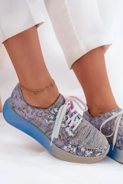 Maciejka Buty Sportowe Na Platformie|Półbuty Skórzane*Skórzane Półbuty Sneakersy Damskie Na Platformie 06776A-06 Niebieskie