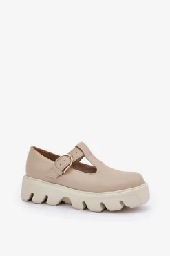 Zazoo Półbuty Skórzane*Skórzane Półbuty Z Klamrą 20183 Beżowe Beżowy