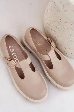 Zazoo Półbuty Skórzane*Skórzane Półbuty Z Klamrą 20183 Beżowe Beżowy