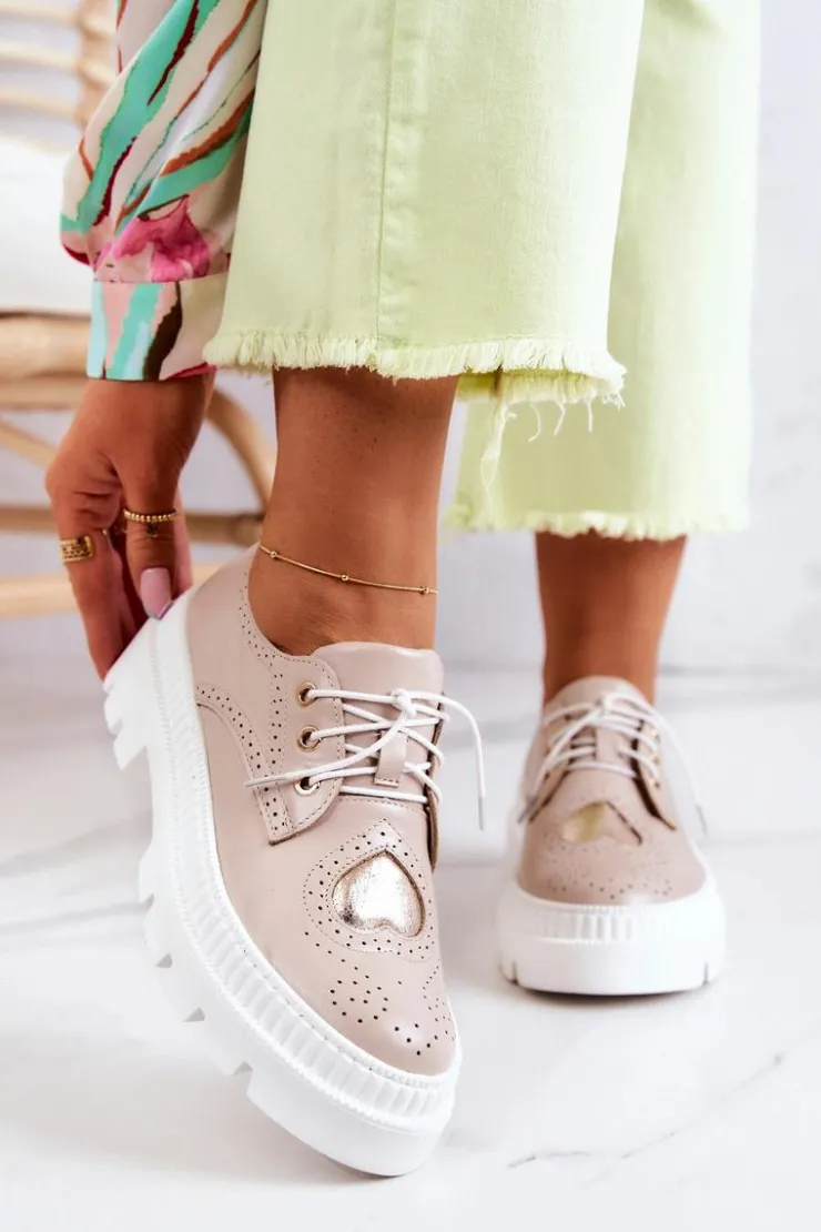 Boto Półbuty Skórzane*Skórzane Półbuty Z Sercem Beżowe Curtis