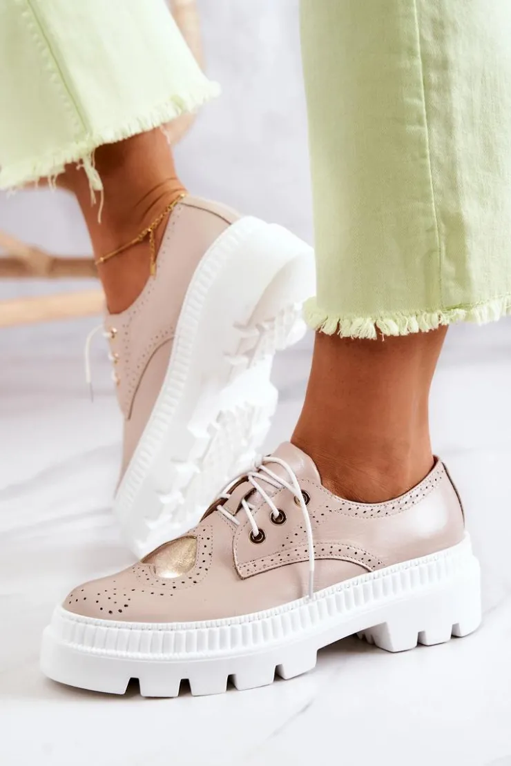 Boto Półbuty Skórzane*Skórzane Półbuty Z Sercem Beżowe Curtis