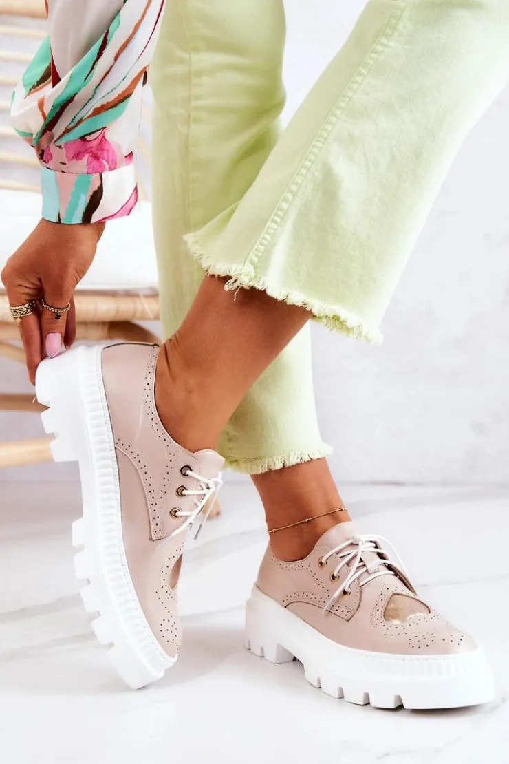 Boto Półbuty Skórzane*Skórzane Półbuty Z Sercem Beżowe Curtis