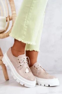 Boto Półbuty Skórzane*Skórzane Półbuty Z Sercem Beżowe Curtis