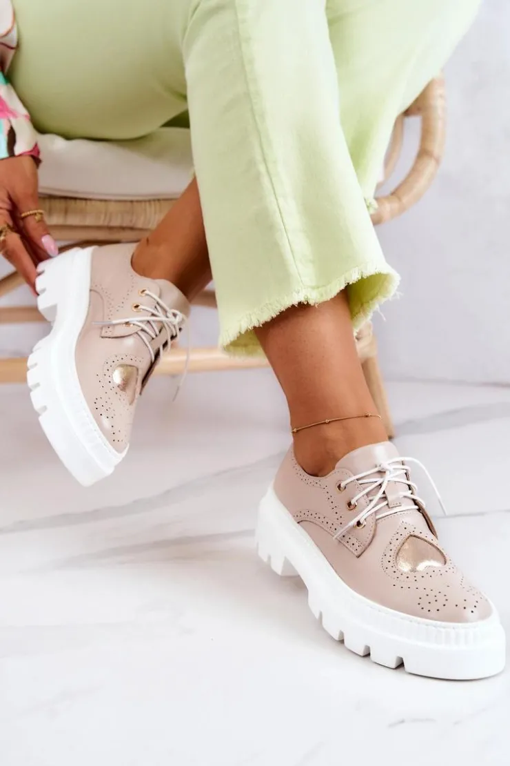 Boto Półbuty Skórzane*Skórzane Półbuty Z Sercem Beżowe Curtis