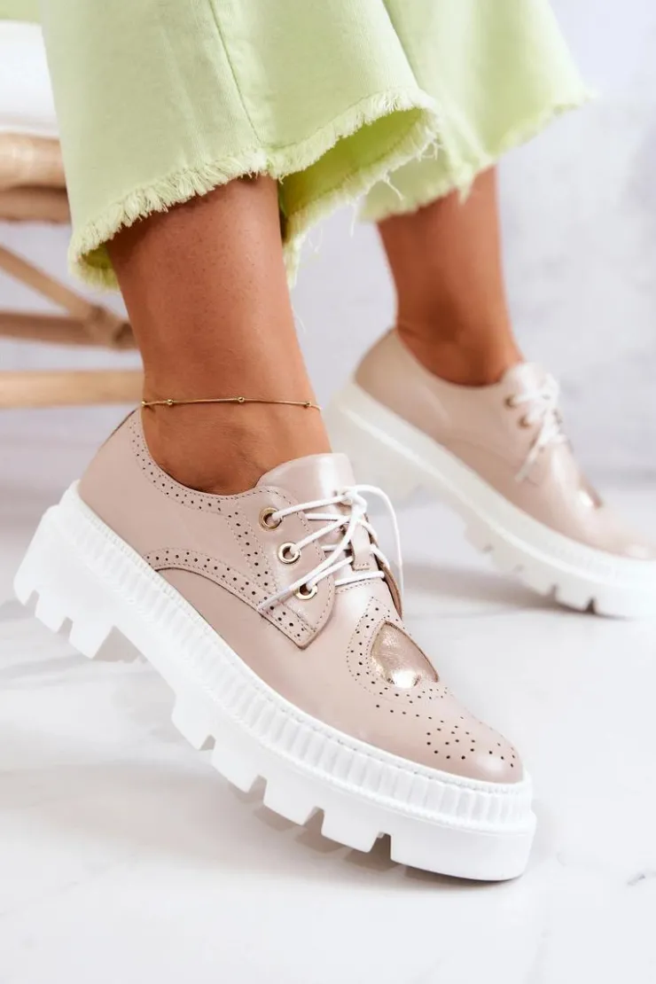 Boto Półbuty Skórzane*Skórzane Półbuty Z Sercem Beżowe Curtis