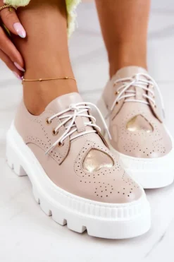 Boto Półbuty Skórzane*Skórzane Półbuty Z Sercem Beżowe Curtis