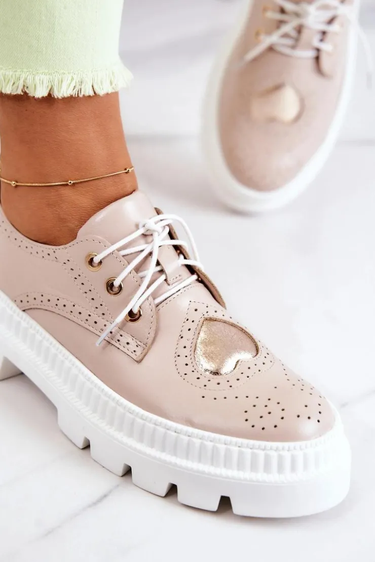 Boto Półbuty Skórzane*Skórzane Półbuty Z Sercem Beżowe Curtis