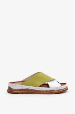 Damskie Maciejka Skórzane Profilowane Klapki 04986-11 Limonkowe