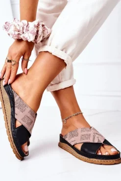 Maciejka Klapki Damskie Klasyczne*Skórzane Profilowane Klapki 04986-01 Czarno-Brązowe