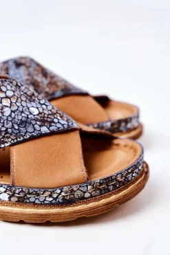 Sale Maciejka Skórzane Profilowane Klapki 04986-02 Brązowe