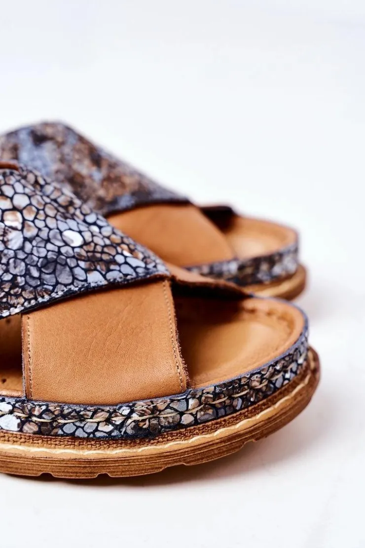 Sale Maciejka Skórzane Profilowane Klapki 04986-02 Brązowe