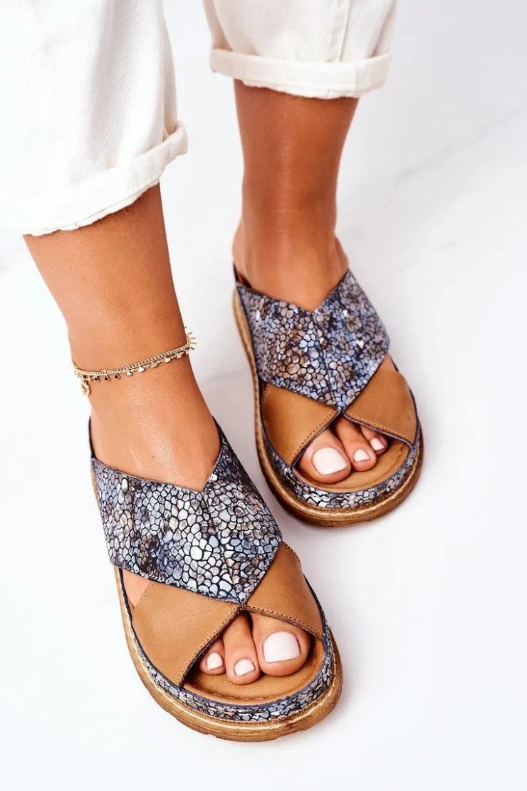 Sale Maciejka Skórzane Profilowane Klapki 04986-02 Brązowe