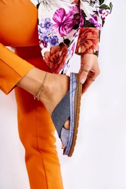 Damskie Maciejka Skórzane Profilowane Klapki 04986-17 Niebieskie