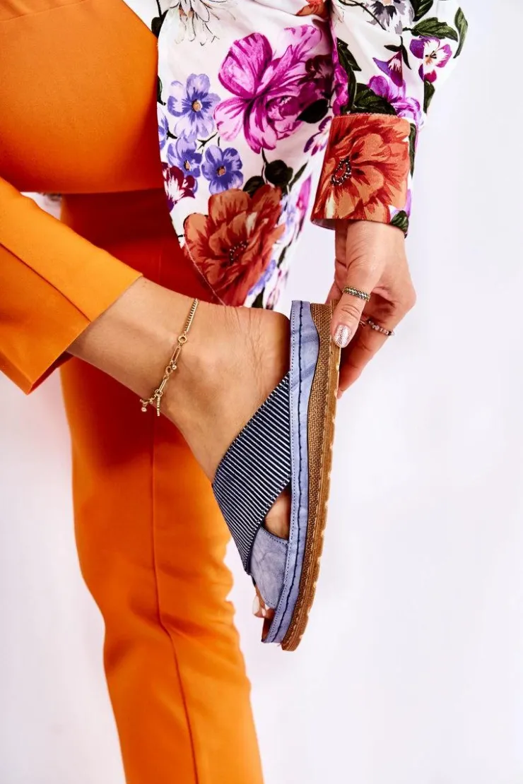 Damskie Maciejka Skórzane Profilowane Klapki 04986-17 Niebieskie