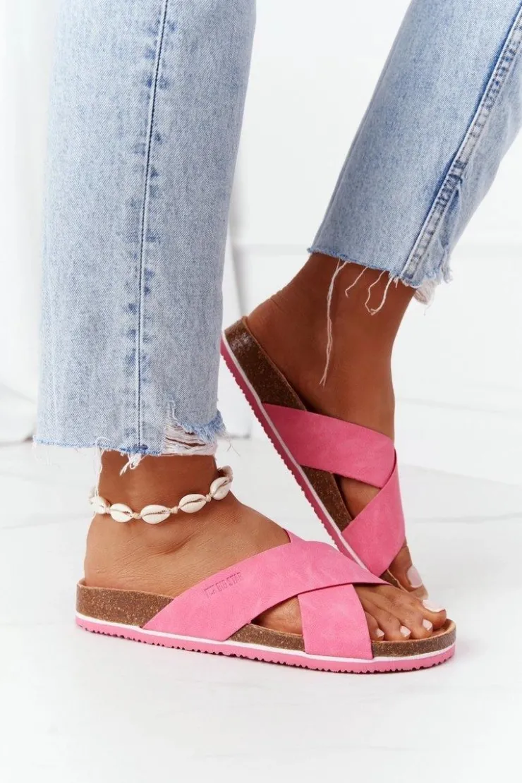 Hot Big Star Shoes Skórzane Profilowane Klapki Big Star HH274597 Fuksja